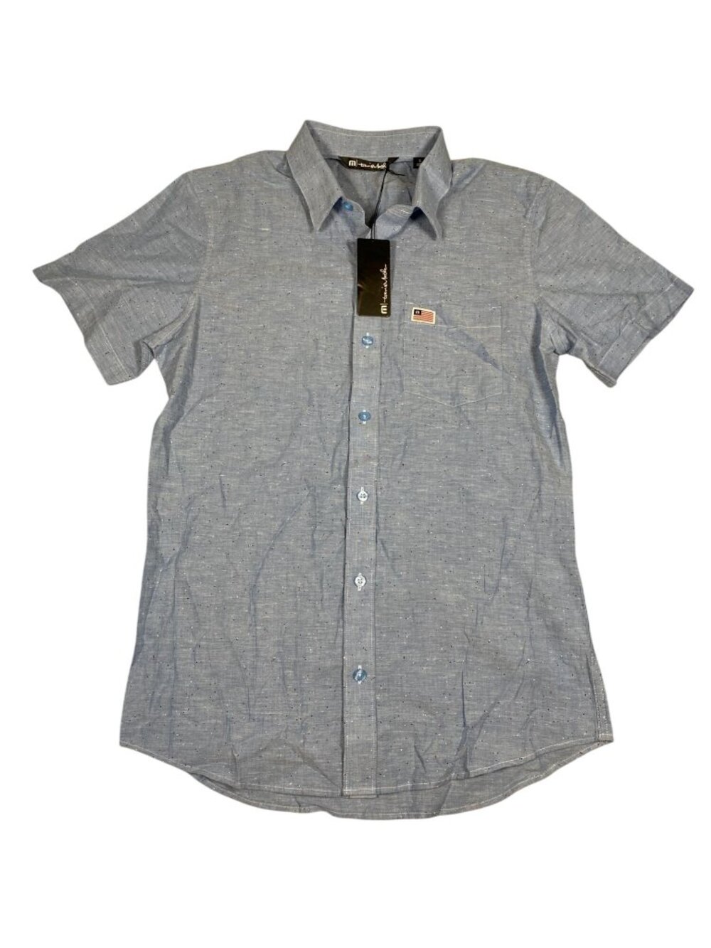 Travis Mathew Mens Blue Chambray Short Sleeve Button-Up Shirt Small Cotton NWT